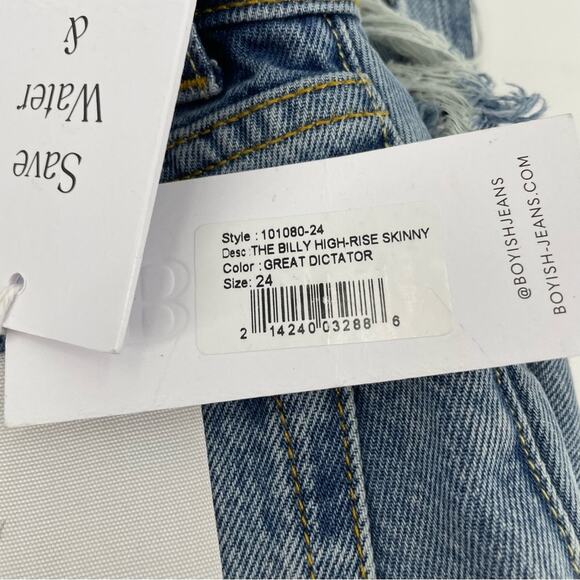 BOYISH The Billy High Rise Skinny Jeans in Great Dictator Blue Wash Size 24 NEW - Picture 10 of 13
